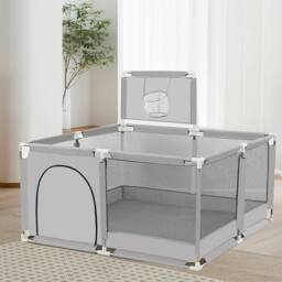 Ventryn Portable Kids Playpen Activity Center with Hoop Grey Safety Yard - thumbnail 3
