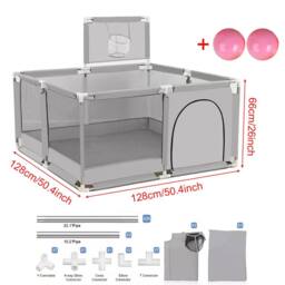 Ventryn Portable Kids Playpen Activity Center with Hoop Grey Safety Yard - thumbnail 2