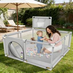 Ventryn Portable Kids Playpen Activity Center with Hoop Grey Safety Yard - thumbnail 4