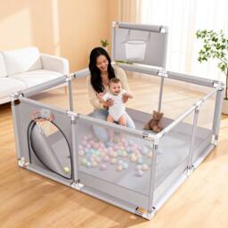 Ventryn Portable Kids Playpen Activity Center with Hoop Grey Safety Yard - thumbnail 5