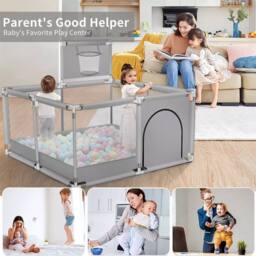 Ventryn Portable Kids Playpen Activity Center with Hoop Grey Safety Yard - thumbnail 6