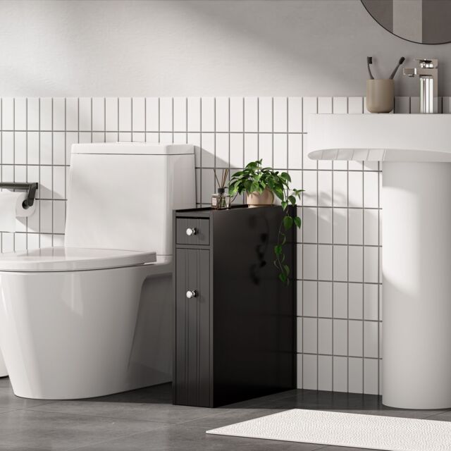 VonHaus Freestanding Shaker Style Slimline Bathroom Storage Unit in Black - image 1