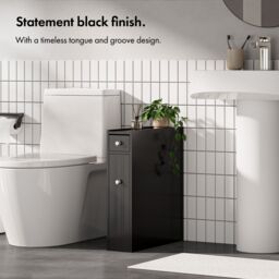 VonHaus Freestanding Shaker Style Slimline Bathroom Storage Unit in Black - thumbnail 4