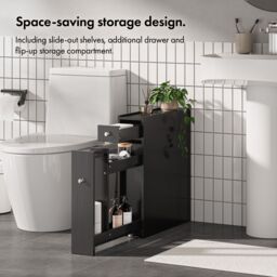 VonHaus Freestanding Shaker Style Slimline Bathroom Storage Unit in Black - thumbnail 3