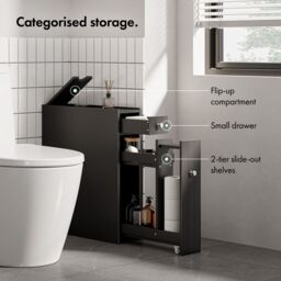 VonHaus Freestanding Shaker Style Slimline Bathroom Storage Unit in Black - thumbnail 6