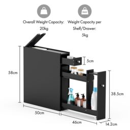 VonHaus Freestanding Shaker Style Slimline Bathroom Storage Unit in Black - thumbnail 9