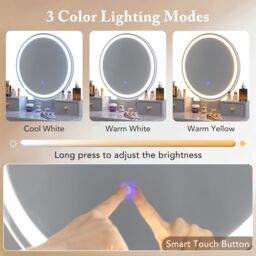 Gymax Dressing Table With Stool LED Lighted Mirror Vanity Desk With Drawers in Grey - thumbnail 3