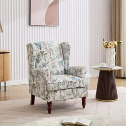 FURNITURE ONE Wingback Armchair, Padded Retro Vantage Accent Chair - Solid Wood Legs in Teal - Size: 1 Pack - thumbnail 1