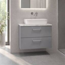 Balterley Level 800mm Wall Hung 2 Drawer Unit with Laminate Worktop Satin Grey - thumbnail 4