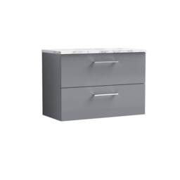 Balterley Level 800mm Wall Hung 2 Drawer Unit with Laminate Worktop Satin Grey