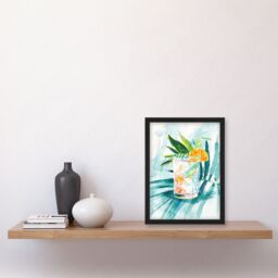 "Artery8 Cuba Libre Cocktail Monstera Leaf Watercolour Framed Art Print in Blue - Size: W12"" x H16""" - thumbnail 4