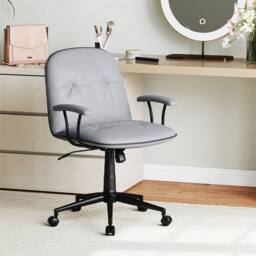 Costway Home Office Desk Chair PU Leather Swivel Makeup Chair Leisure Chair in Grey - thumbnail 1