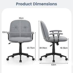 Costway Home Office Desk Chair PU Leather Swivel Makeup Chair Leisure Chair in Grey - thumbnail 5