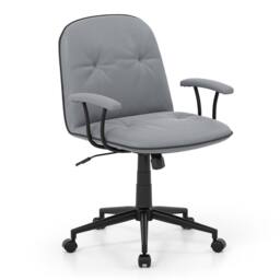 Costway Home Office Desk Chair PU Leather Swivel Makeup Chair Leisure Chair in Grey - thumbnail 6