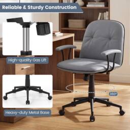 Costway Home Office Desk Chair PU Leather Swivel Makeup Chair Leisure Chair in Grey - thumbnail 8