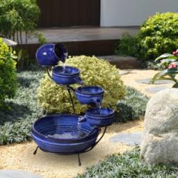 Marco Paul 49cm Blue Ceramic Five Tier Solar Powered Water Fountain - thumbnail 5