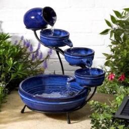 Marco Paul 49cm Blue Ceramic Five Tier Solar Powered Water Fountain - thumbnail 1