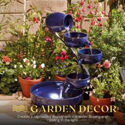 Marco Paul 49cm Blue Ceramic Five Tier Solar Powered Water Fountain - thumbnail 2