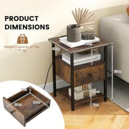 Gymax Nightstand Bedside End Table With Charging Station Drawer Open Shelves in Brown - thumbnail 5