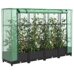 Berkfield Home Raised Bed with Greenhouse Cover Rattan Look 160x40x123 cm in Black - Size: 160 x 40 x 123 cm - thumbnail 2