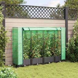 Berkfield Home Raised Bed with Greenhouse Cover Rattan Look 160x40x123 cm in Black - Size: 160 x 40 x 123 cm - thumbnail 3