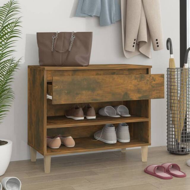 Berkfield Home Shoe Cabinet Smoked Oak 70x36x60 cm Engineered Wood in Brown - Size: 70 x 36 x 60 cm - image 1