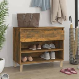 Berkfield Home Shoe Cabinet Smoked Oak 70x36x60 cm Engineered Wood in Brown - Size: 70 x 36 x 60 cm - thumbnail 2
