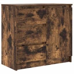 Berkfield Home Sideboard with Drawer Smoked Oak 71x35x65 cm Engineered Wood in Brown - Size: 71 x 35 x 65 cm - thumbnail 3