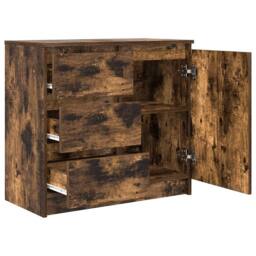 Berkfield Home Sideboard with Drawer Smoked Oak 71x35x65 cm Engineered Wood in Brown - Size: 71 x 35 x 65 cm - thumbnail 5