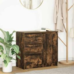 Berkfield Home Sideboard with Drawer Smoked Oak 71x35x65 cm Engineered Wood in Brown - Size: 71 x 35 x 65 cm - thumbnail 2