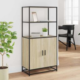 Berkfield Home Highboard Sonoma Oak 68x35x139 cm Engineered Wood & Metal in Brown - Size: 68 x 35 x 139 cm - thumbnail 3