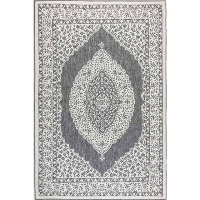 THE RUGS Gemini Reversible Indoor & Outdoor Rug Polypropylene Medallion Rug in Grey - Size: 80 cm x 150 cm - image 1