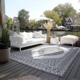 THE RUGS Gemini Reversible Indoor & Outdoor Rug Polypropylene Medallion Rug in Grey - Size: 80 cm x 150 cm - thumbnail 8