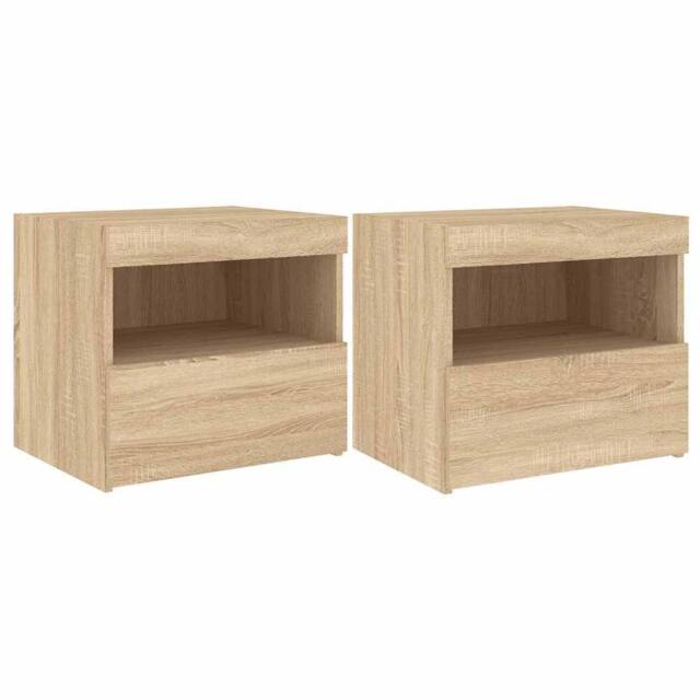 Berkfield Home Bedside Cabinets with LED Lights 2 pcs Sonoma Oak 50x40x45 cm in Light Tan - Size: 50 x 40 x 45 cm - image 1
