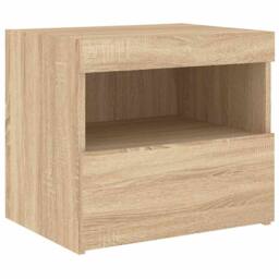 Berkfield Home Bedside Cabinets with LED Lights 2 pcs Sonoma Oak 50x40x45 cm in Light Tan - Size: 50 x 40 x 45 cm - thumbnail 7