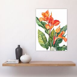 "Artery8 Canna Lily Flower Bright Botanical Painting Wall Art Print in Orange - Size: W24"" x H32""" - thumbnail 4