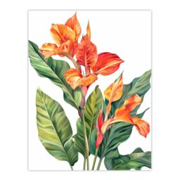 "Artery8 Canna Lily Flower Bright Botanical Painting Wall Art Print in Orange - Size: W24"" x H32""" - thumbnail 1