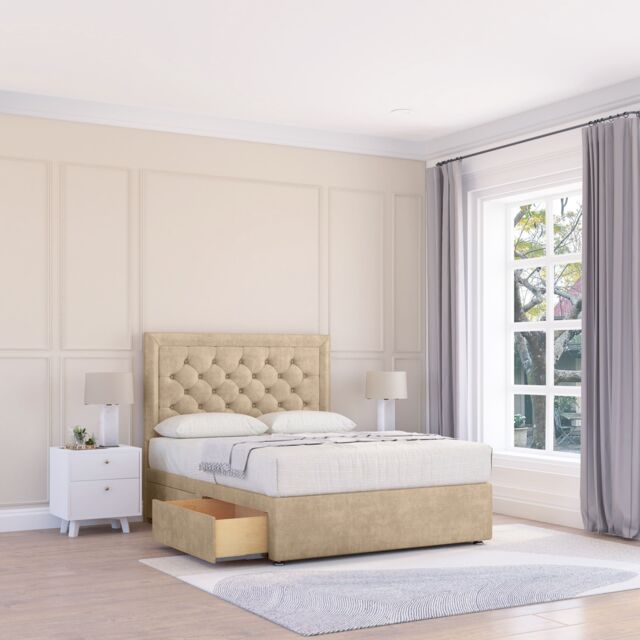 "Sloomy Montana Coniston Bed Set With 2 Drawers, Mattress & 26"" Headboard in Cream - Size: Super King" - image 1