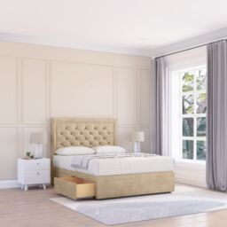 "Sloomy Montana Coniston Bed Set With 2 Drawers, Mattress & 26"" Headboard in Cream - Size: Super King" - thumbnail 1