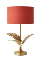 ValueLights Christina Fabric Drum Shade Gold Palm Leaf Detail Single Stem Table Lamp in Burnt Orange - thumbnail 6
