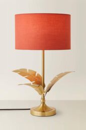 ValueLights Christina Fabric Drum Shade Gold Palm Leaf Detail Single Stem Table Lamp in Burnt Orange - thumbnail 3