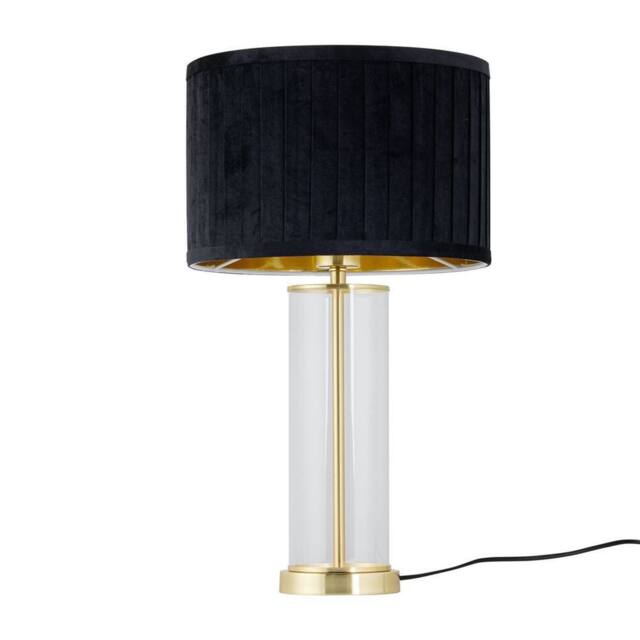 First Choice Lighting Aura - Satin Brass Table Lamp with Black Pleated Velvet Shade in Gold - image 1