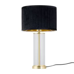 First Choice Lighting Aura - Satin Brass Table Lamp with Black Pleated Velvet Shade in Gold - thumbnail 1
