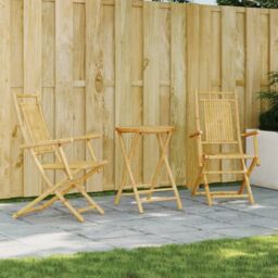 Berkfield Home 3 Piece Bistro Set Bamboo in Brown - thumbnail 1
