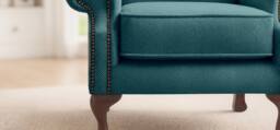 Somnior Chesterfield Queen Anne Scrolled Arm Chair Sherpa Fabric in Turquoise - Size: 1 Seater - thumbnail 2