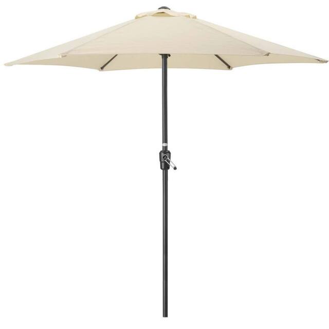 Christow Garden Parasol Umbrella Steel Crank Wind Up Outdoor Sun Shade 2.4m in Beige - image 1