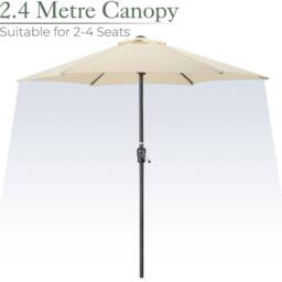 Christow Garden Parasol Umbrella Steel Crank Wind Up Outdoor Sun Shade 2.4m in Beige - thumbnail 3