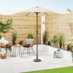 Christow Garden Parasol Umbrella Steel Crank Wind Up Outdoor Sun Shade 2.4m in Beige - thumbnail 2