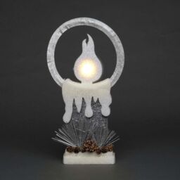 Shatchi 31Cm Christmas Pre Lit Candle Battery Operated Glitter Foam Snow Covered Finish Table Decoration Red, Grey