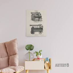 "Artery8 Lokomobilen Locomotive Steam Train Engine Vintage Canvas Wall Art in White - Size: W18"" x H24""" - thumbnail 3